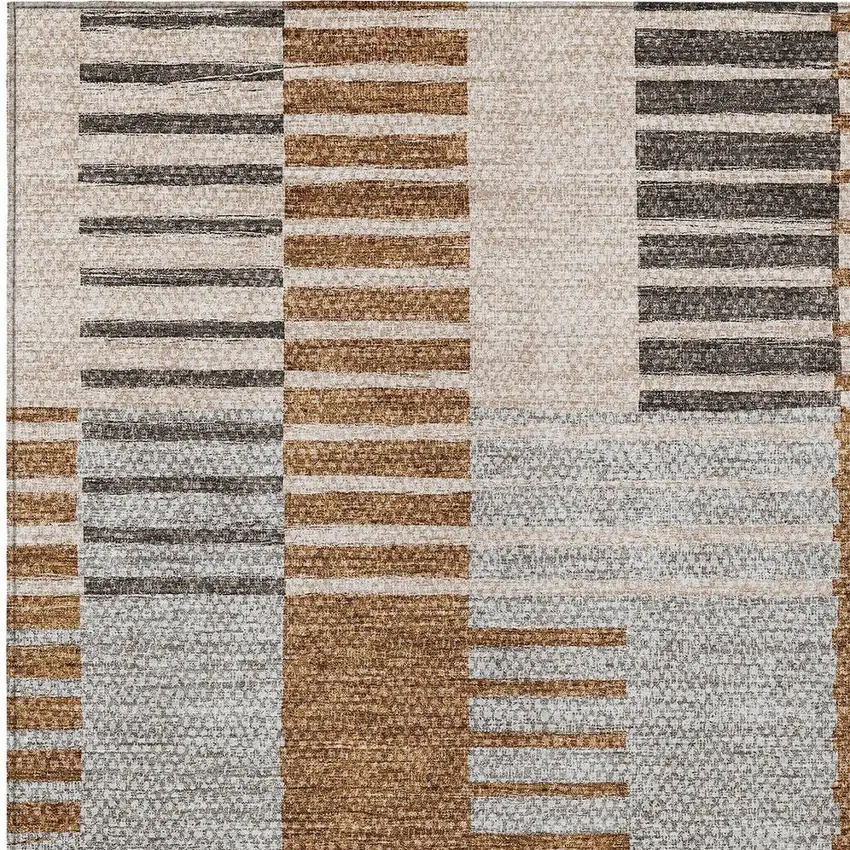 Chocolate And Gray Striped Washable Indoor Outdoor Area Rug Photo 6