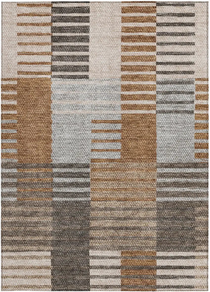 Chocolate And Gray Striped Washable Indoor Outdoor Area Rug Photo 4