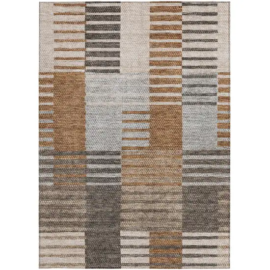 Chocolate And Gray Striped Washable Indoor Outdoor Area Rug Photo 6