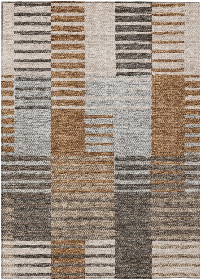 Chocolate And Gray Striped Washable Indoor Outdoor Area Rug Photo 2