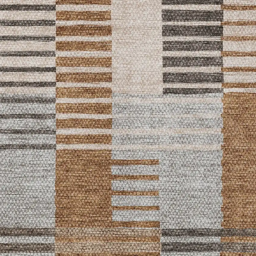 Chocolate And Gray Striped Washable Indoor Outdoor Area Rug Photo 5