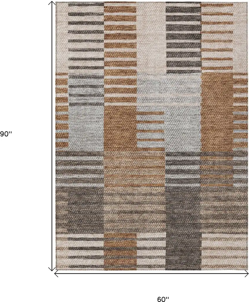 Chocolate And Gray Striped Washable Indoor Outdoor Area Rug Photo 3