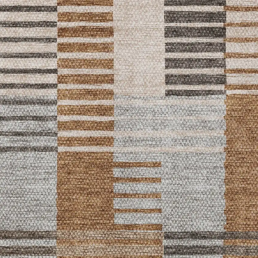 Chocolate And Gray Striped Washable Indoor Outdoor Area Rug Photo 5
