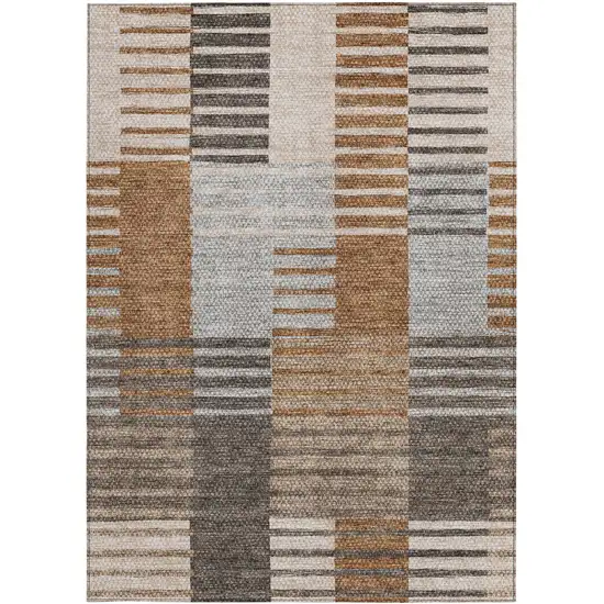 Chocolate And Gray Striped Washable Indoor Outdoor Area Rug Photo 6