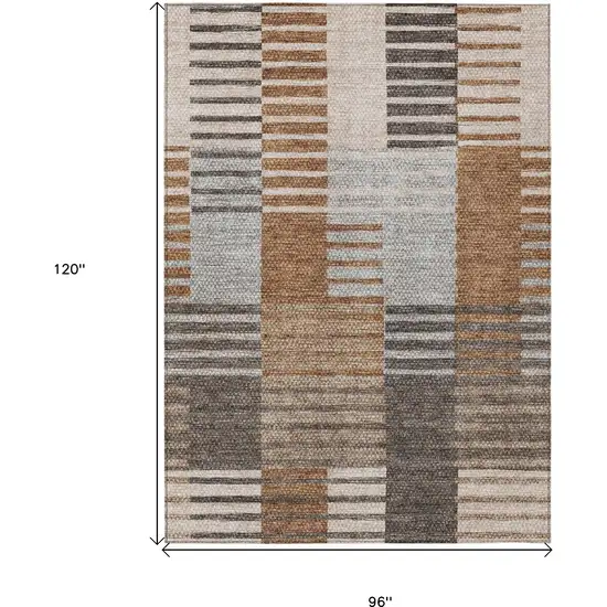 Chocolate And Gray Striped Washable Indoor Outdoor Area Rug Photo 3