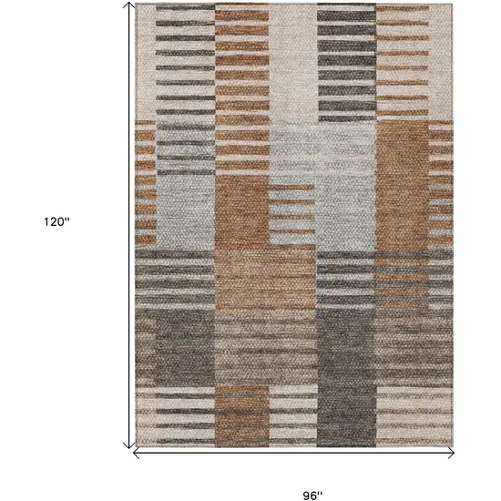 Chocolate And Gray Striped Washable Indoor Outdoor Area Rug Photo 3
