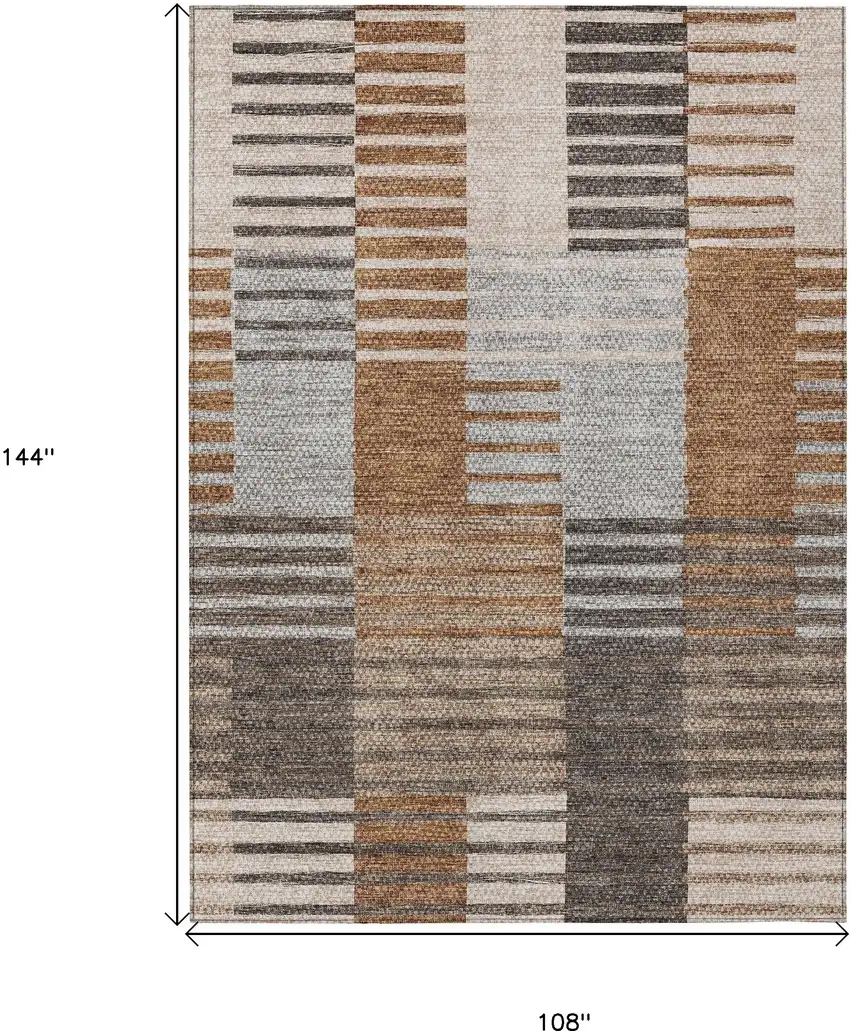 Chocolate And Gray Striped Washable Indoor Outdoor Area Rug Photo 3