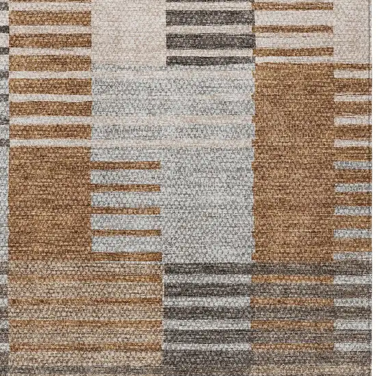 Chocolate And Gray Striped Washable Indoor Outdoor Area Rug Photo 5