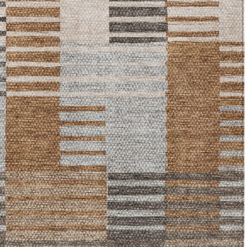 Chocolate And Gray Striped Washable Indoor Outdoor Area Rug Photo 5
