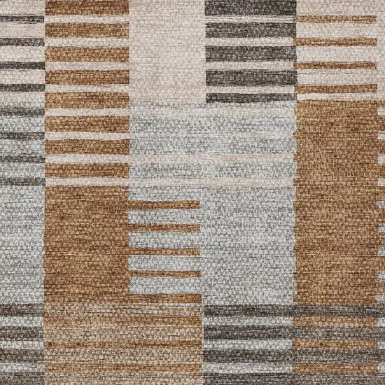 Chocolate And Gray Striped Washable Indoor Outdoor Area Rug Photo 5