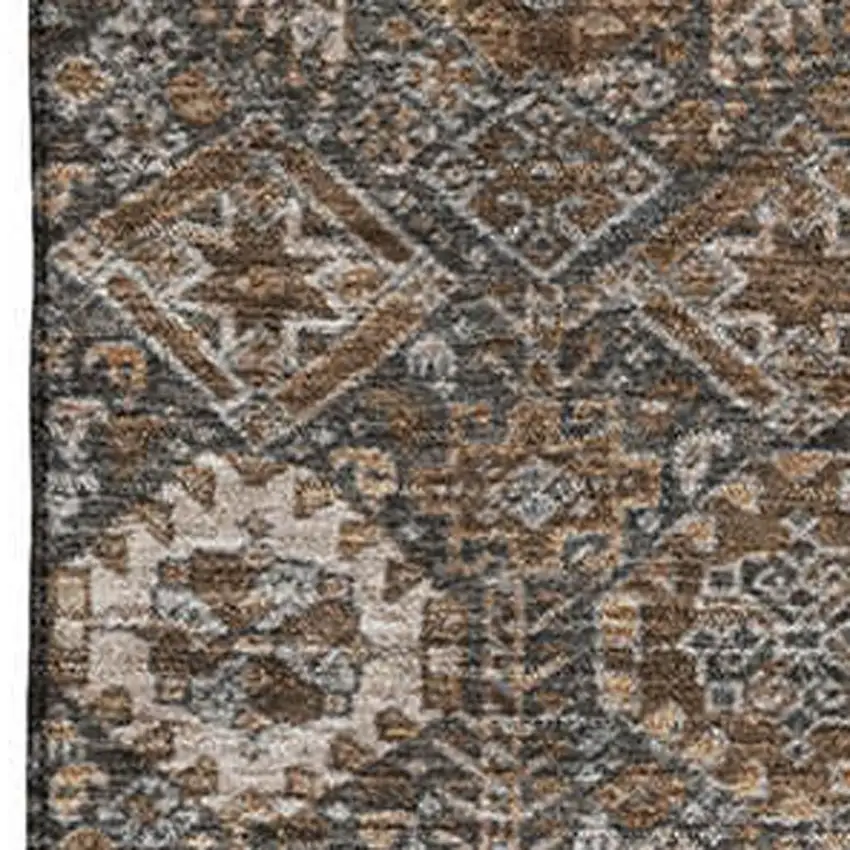 Chocolate And Gray Tribal Washable Area Rug With UV Protection Photo 3