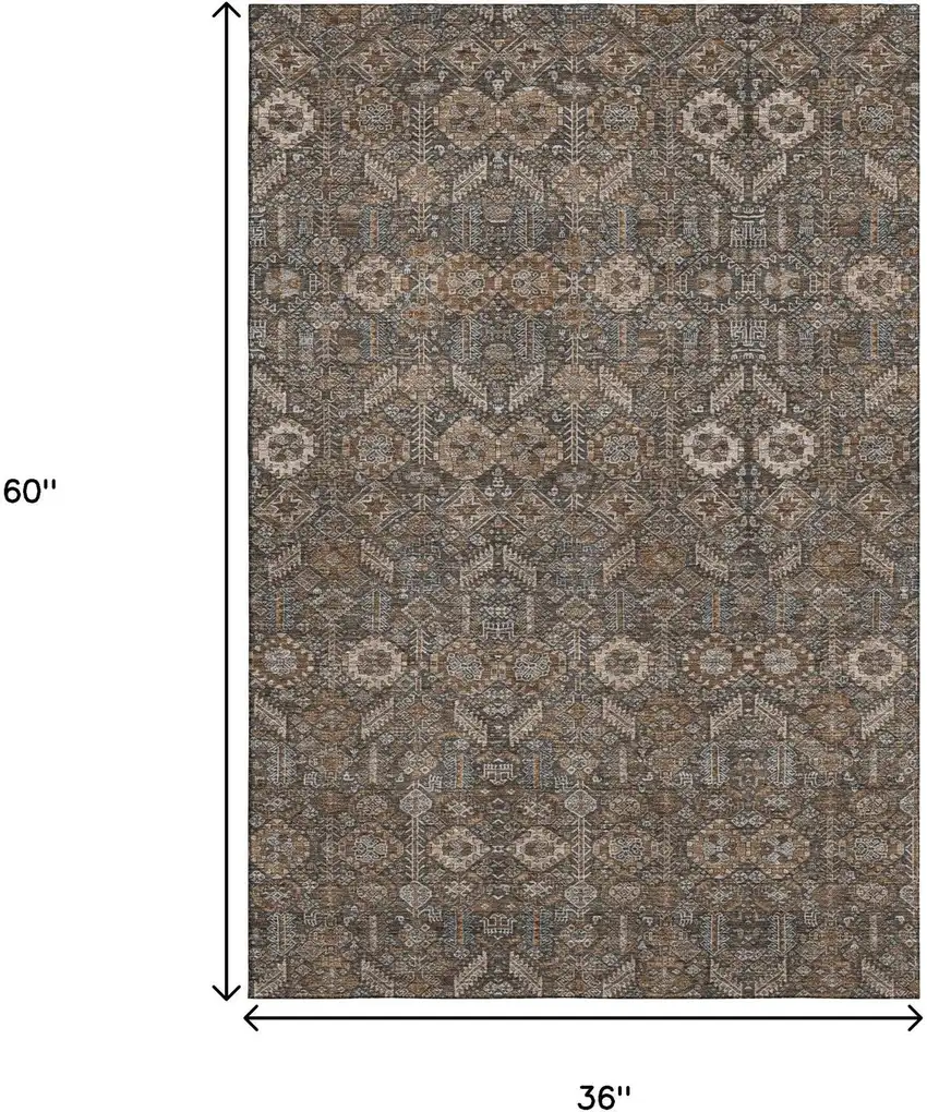 Chocolate And Gray Tribal Washable Area Rug With UV Protection Photo 3