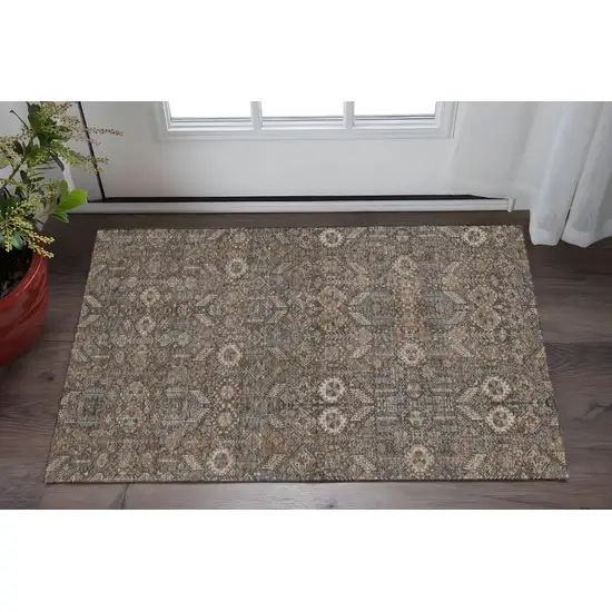 Chocolate And Gray Tribal Washable Area Rug With UV Protection Photo 2