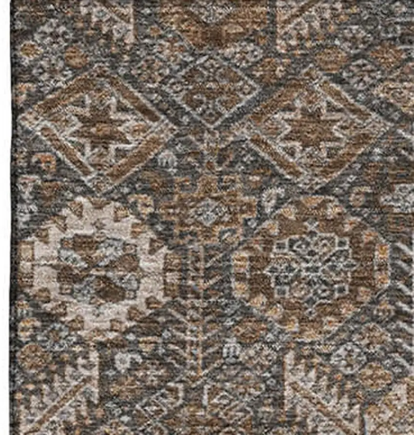 Chocolate And Gray Tribal Washable Area Rug With UV Protection Photo 4