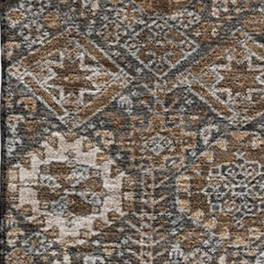 Chocolate And Gray Tribal Washable Area Rug With UV Protection Photo 3