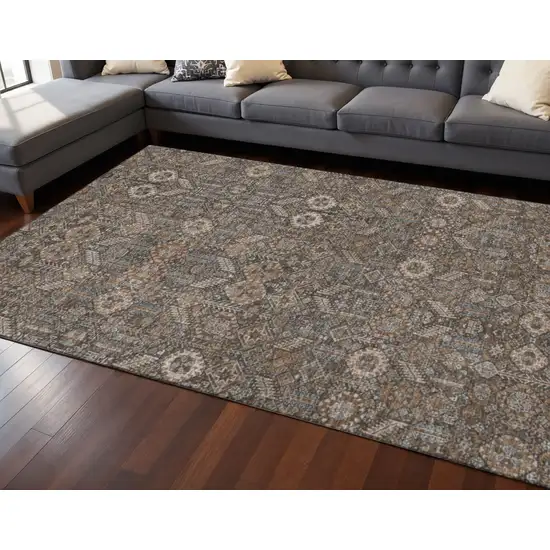 Chocolate And Gray Tribal Washable Area Rug With UV Protection Photo 2