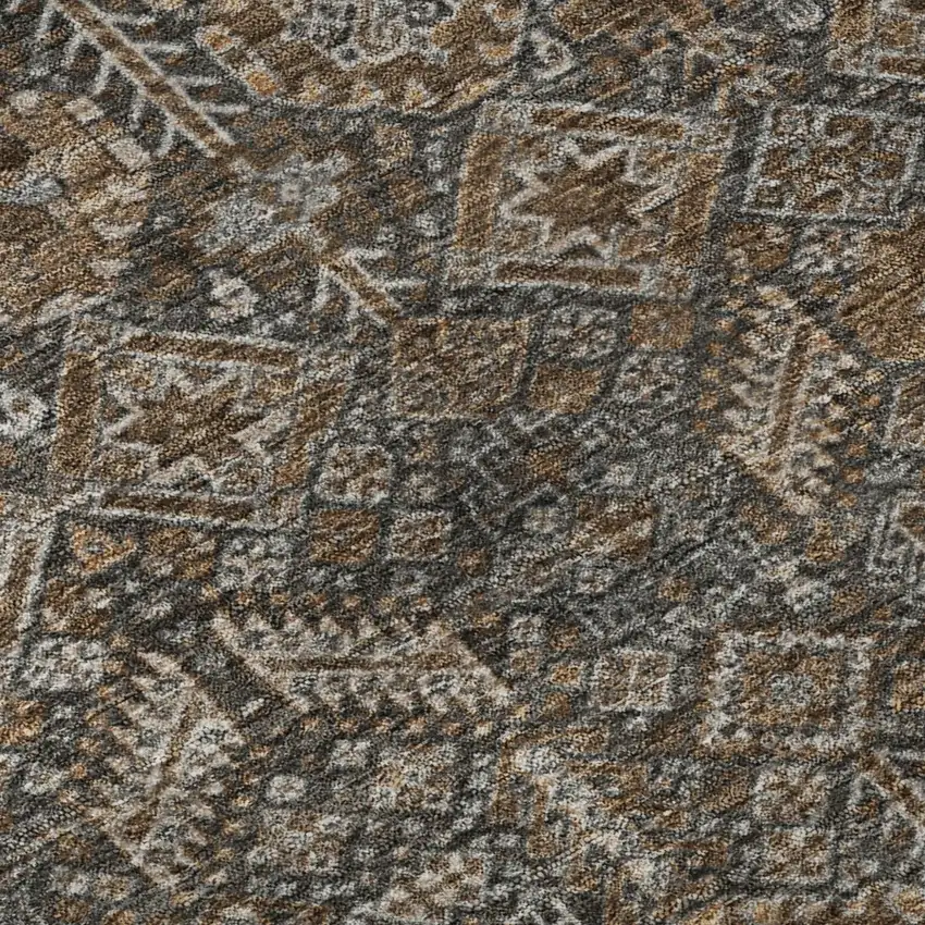 Chocolate And Gray Tribal Washable Area Rug With UV Protection Photo 8