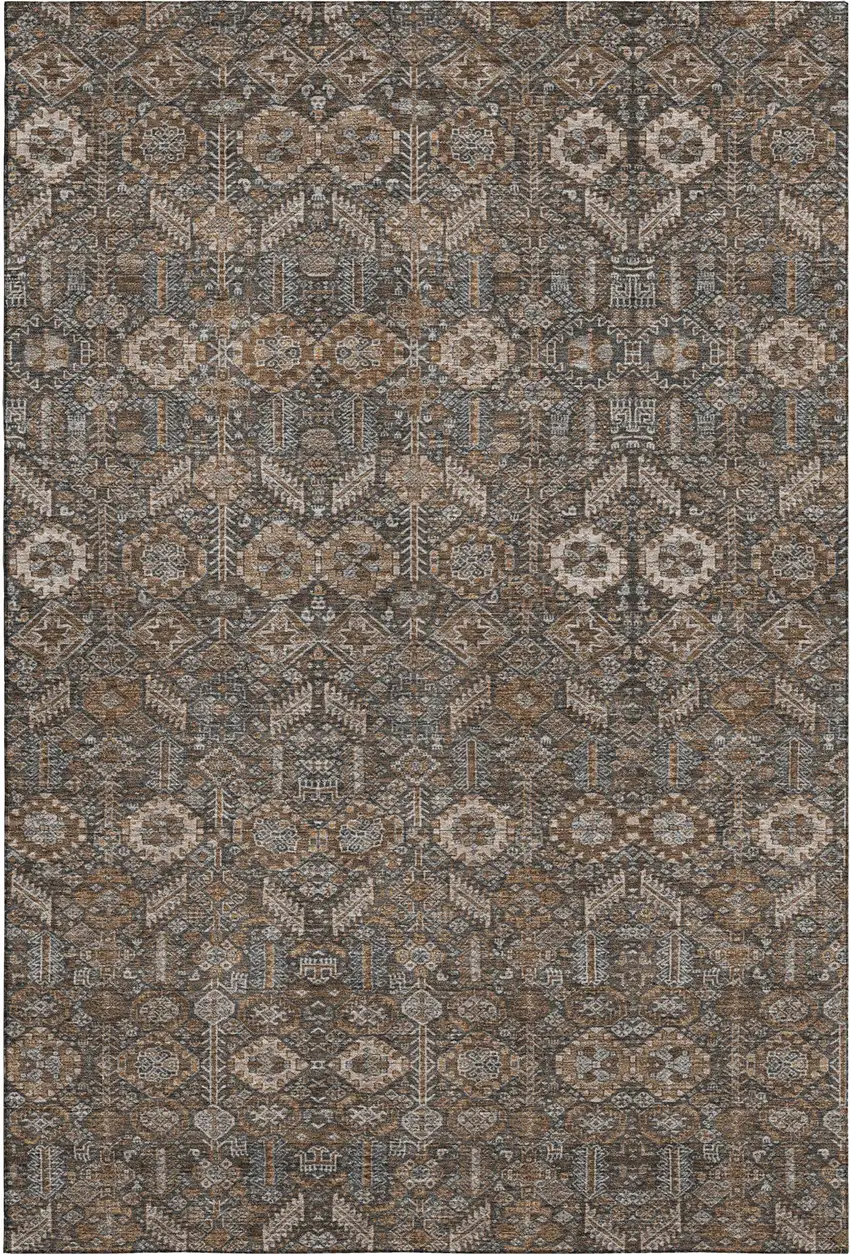 Chocolate And Gray Tribal Washable Area Rug With UV Protection Photo 1