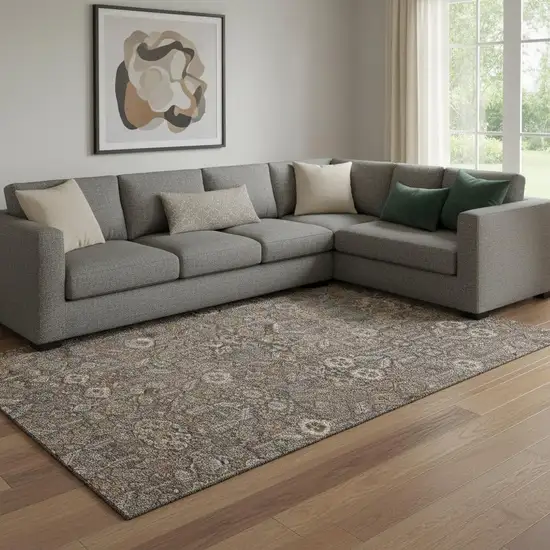 Chocolate And Gray Tribal Washable Area Rug With UV Protection Photo 1