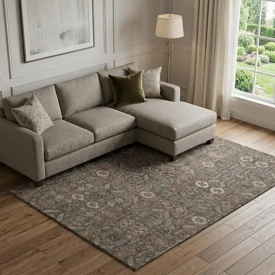 Chocolate And Gray Tribal Washable Area Rug With UV Protection Photo 1