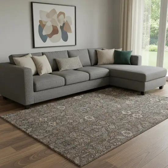 Chocolate And Gray Tribal Washable Area Rug With UV Protection Photo 1