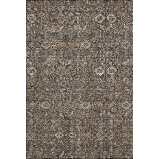 Chocolate And Gray Tribal Washable Area Rug With UV Protection Photo 1