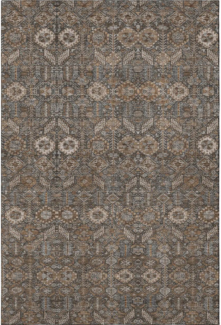 Chocolate And Gray Tribal Washable Area Rug With UV Protection Photo 4