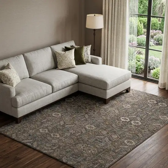 Chocolate And Gray Tribal Washable Area Rug With UV Protection Photo 1