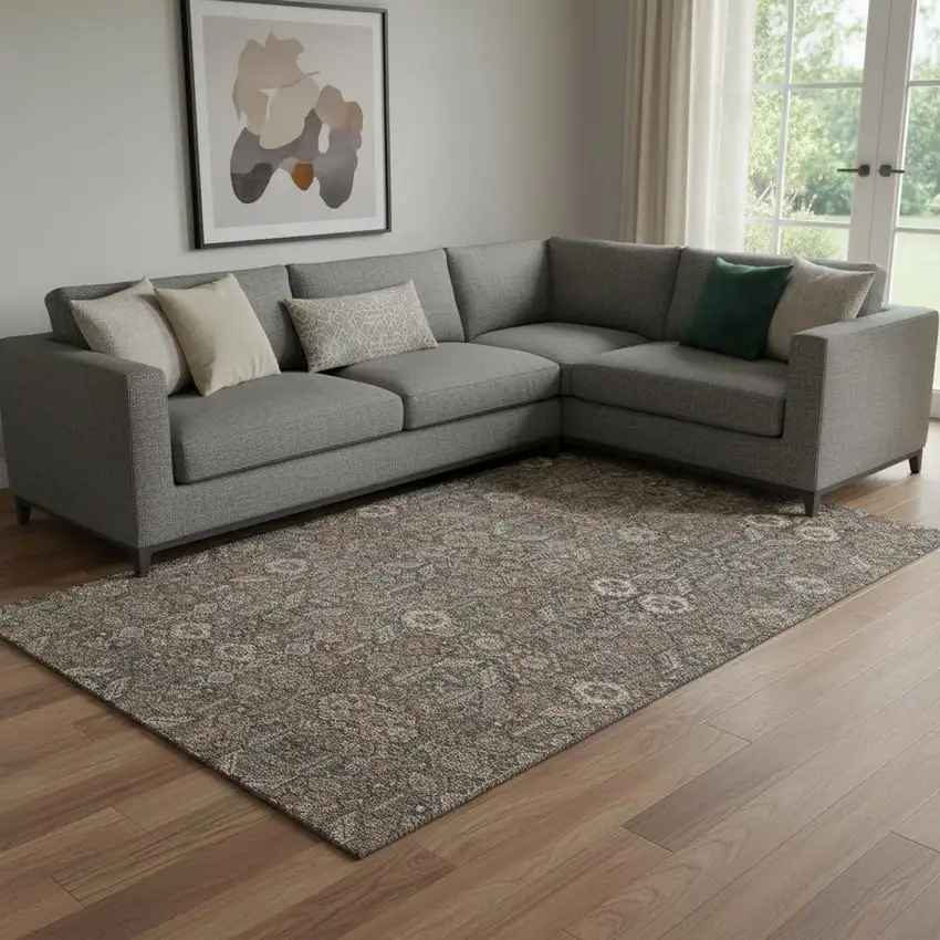 Chocolate And Gray Tribal Washable Area Rug With UV Protection Photo 1