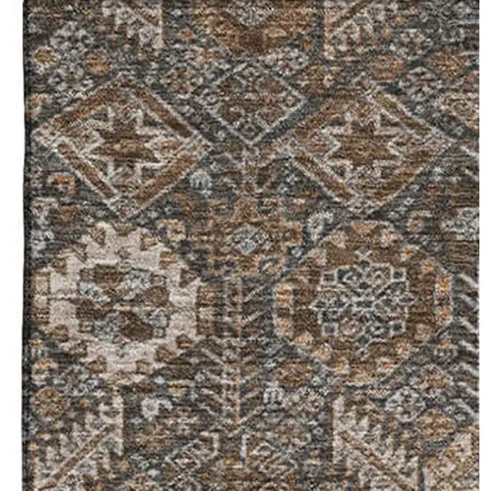 Chocolate And Gray Tribal Washable Area Rug With UV Protection Photo 4