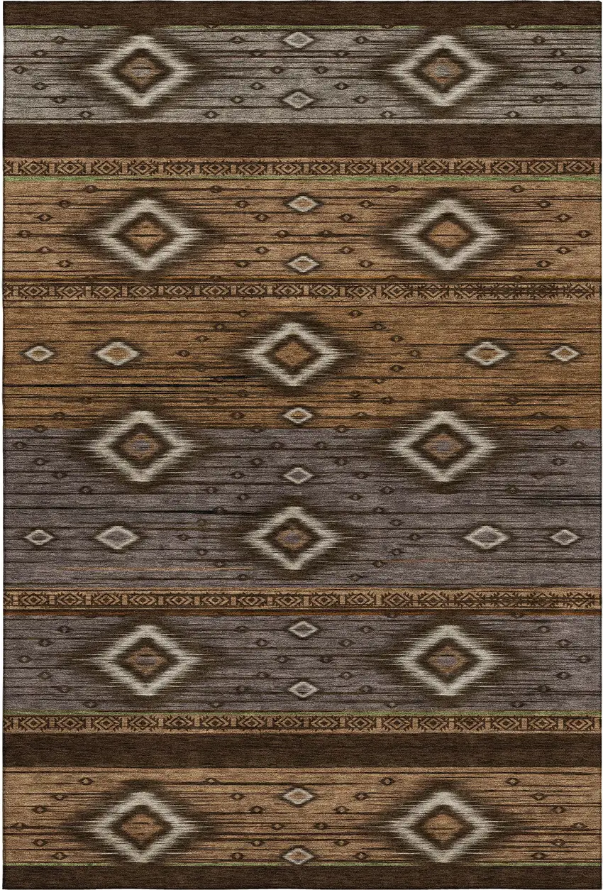 Chocolate And Gray Tribal Washable Area Rug With UV Protection Photo 1