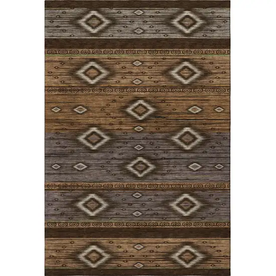 Chocolate And Gray Tribal Washable Area Rug With UV Protection Photo 4