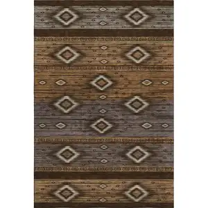 Photo of Chocolate And Gray Tribal Washable Area Rug With UV Protection