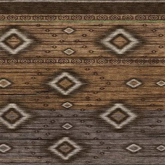 Chocolate And Gray Tribal Washable Area Rug With UV Protection Photo 3