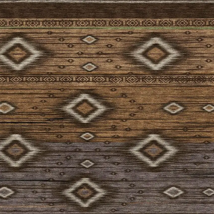 Chocolate And Gray Tribal Washable Area Rug With UV Protection Photo 3