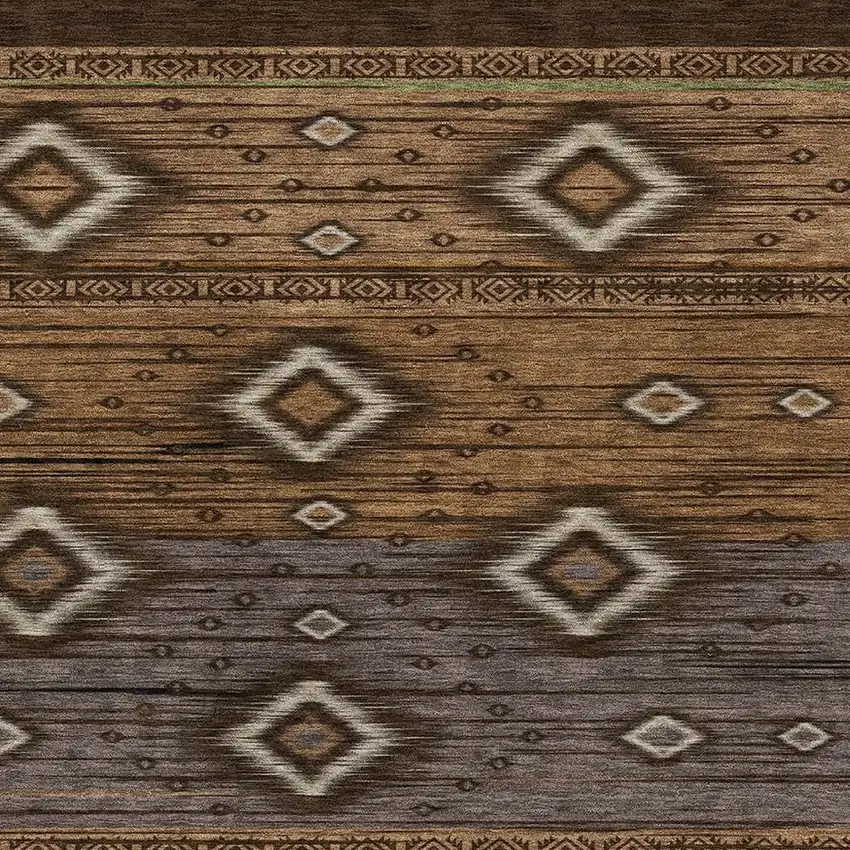 Chocolate And Gray Tribal Washable Area Rug With UV Protection Photo 3