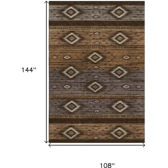 Chocolate And Gray Tribal Washable Area Rug With UV Protection Photo 9
