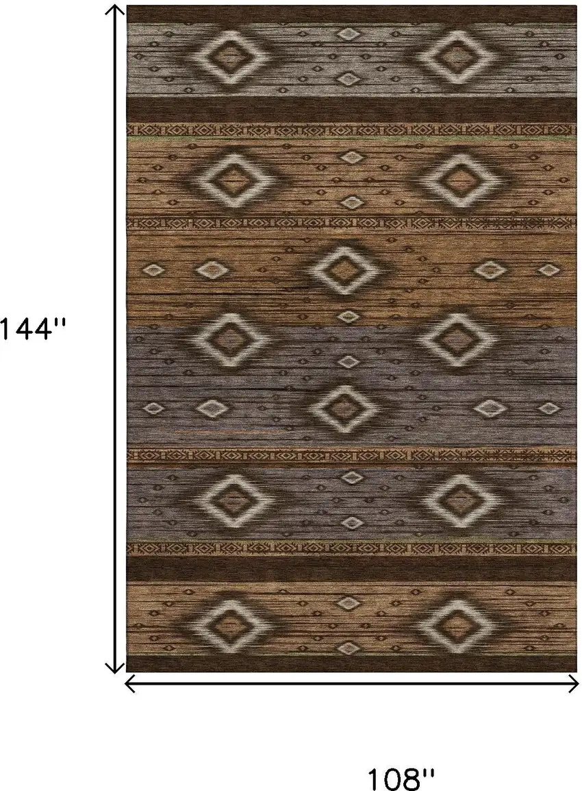 Chocolate And Gray Tribal Washable Area Rug With UV Protection Photo 9