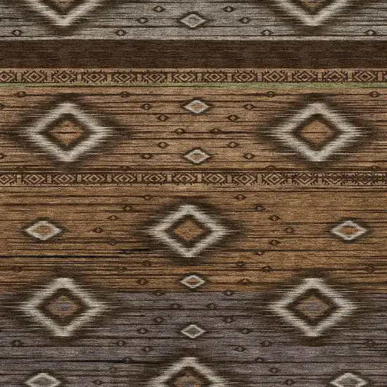 Chocolate And Gray Tribal Washable Area Rug With UV Protection Photo 3