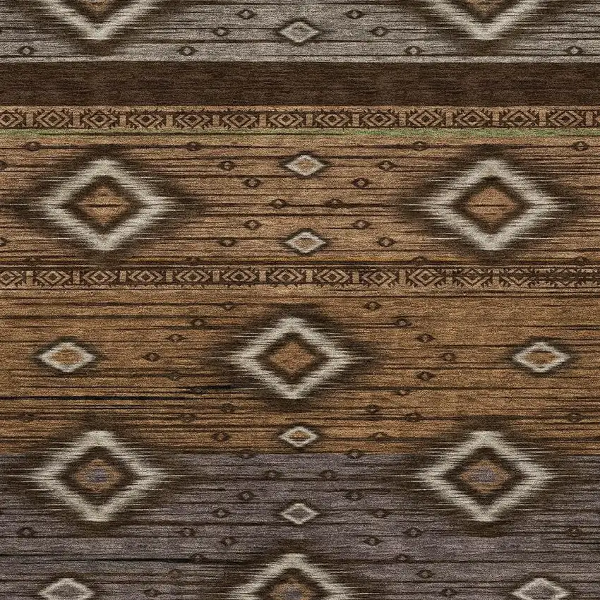 Chocolate And Gray Tribal Washable Area Rug With UV Protection Photo 3