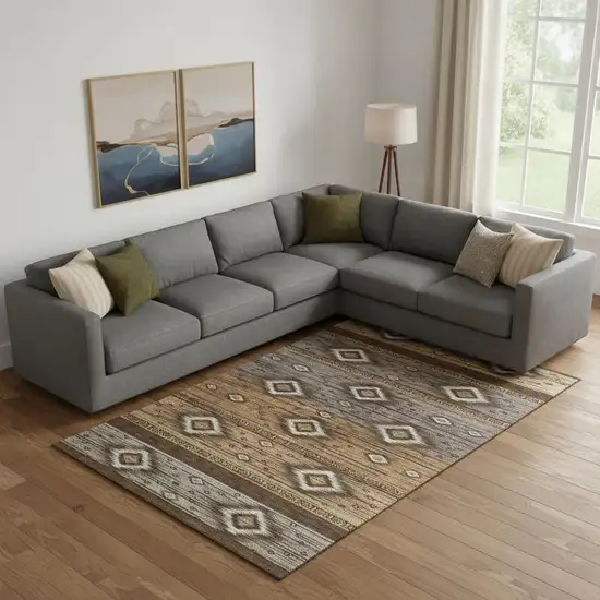 Chocolate And Gray Tribal Washable Area Rug With UV Protection Photo 2