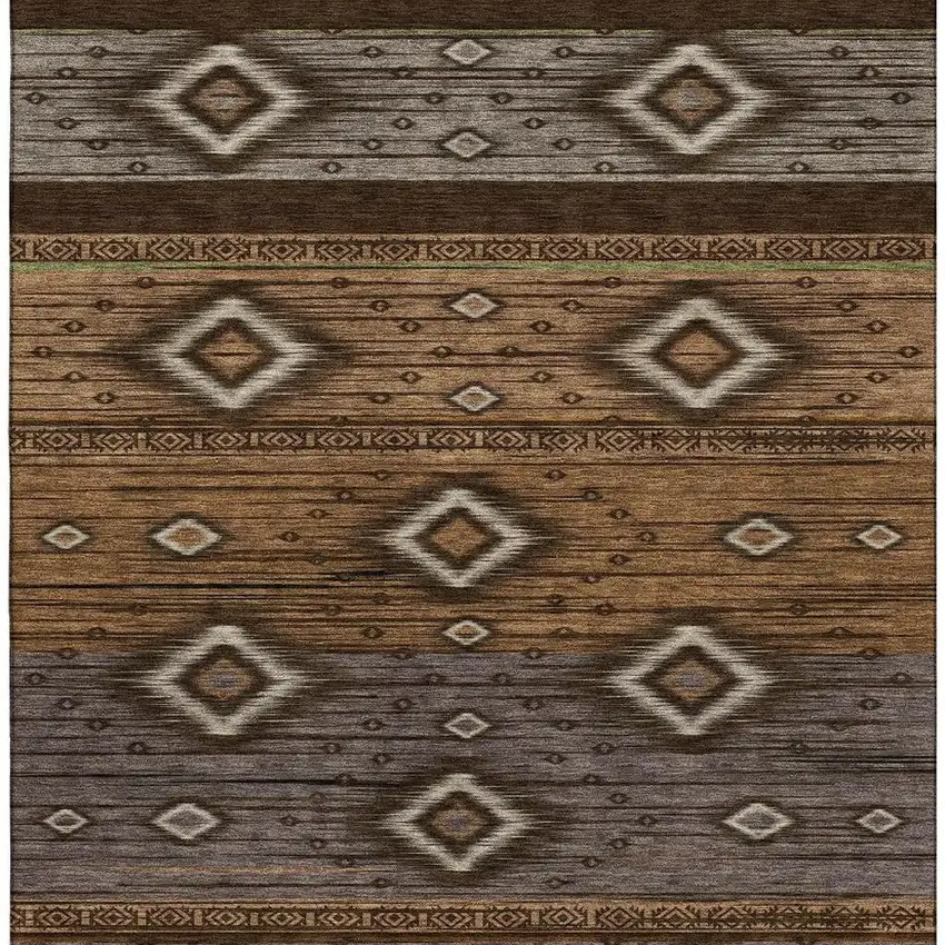 Chocolate And Gray Tribal Washable Area Rug With UV Protection Photo 4