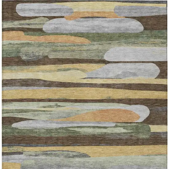 Chocolate And Green Abstract Washable Indoor Outdoor Area Rug Photo 3