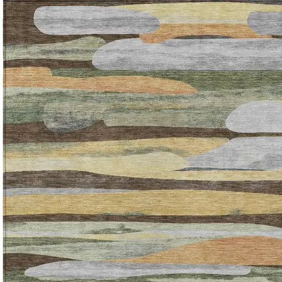 Chocolate And Green Abstract Washable Indoor Outdoor Area Rug Photo 2
