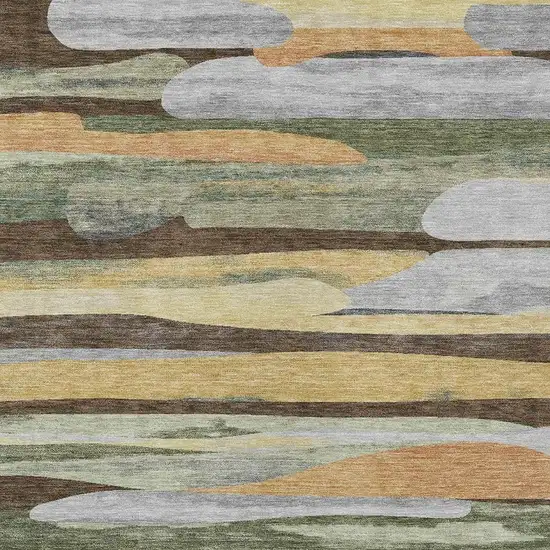 Chocolate And Green Abstract Washable Indoor Outdoor Area Rug Photo 2