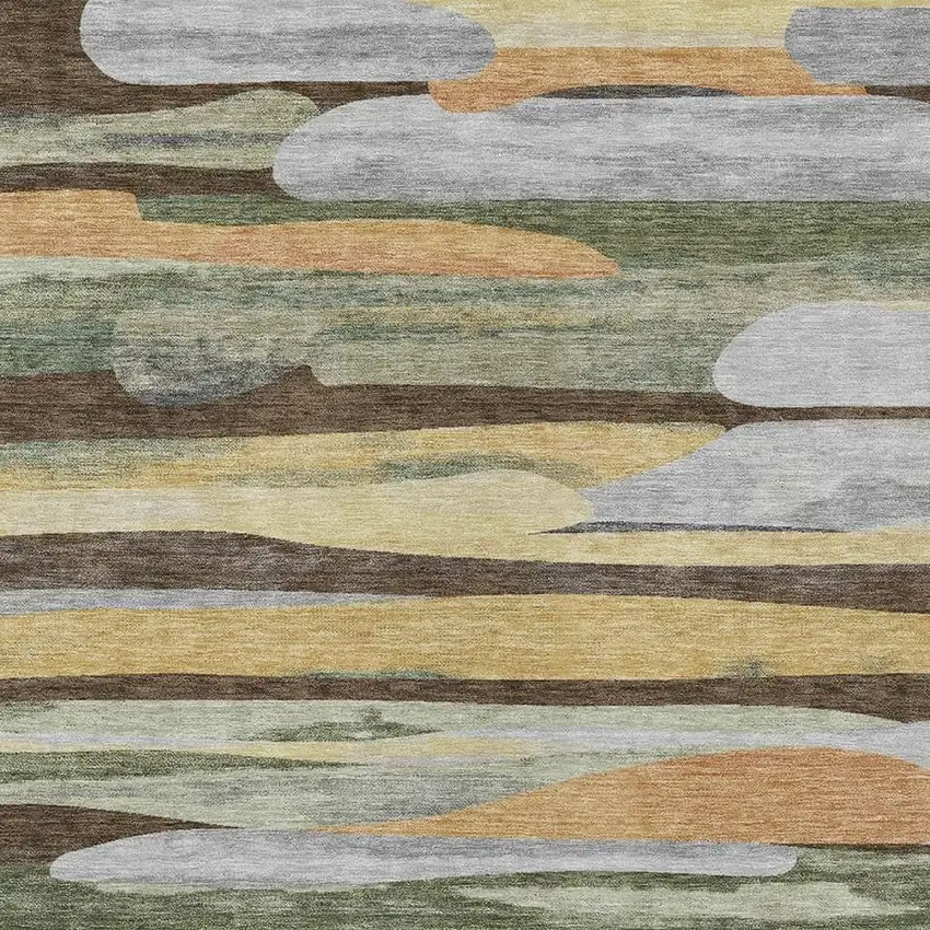 Chocolate And Green Abstract Washable Indoor Outdoor Area Rug Photo 2