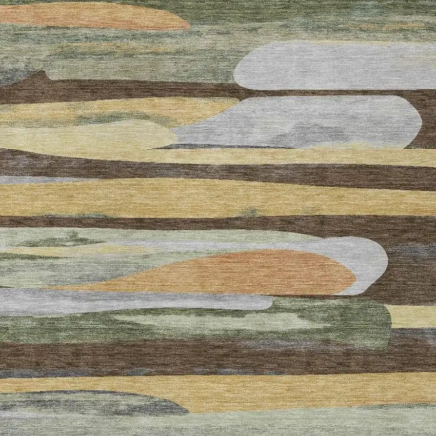 Chocolate And Green Abstract Washable Indoor Outdoor Area Rug Photo 2