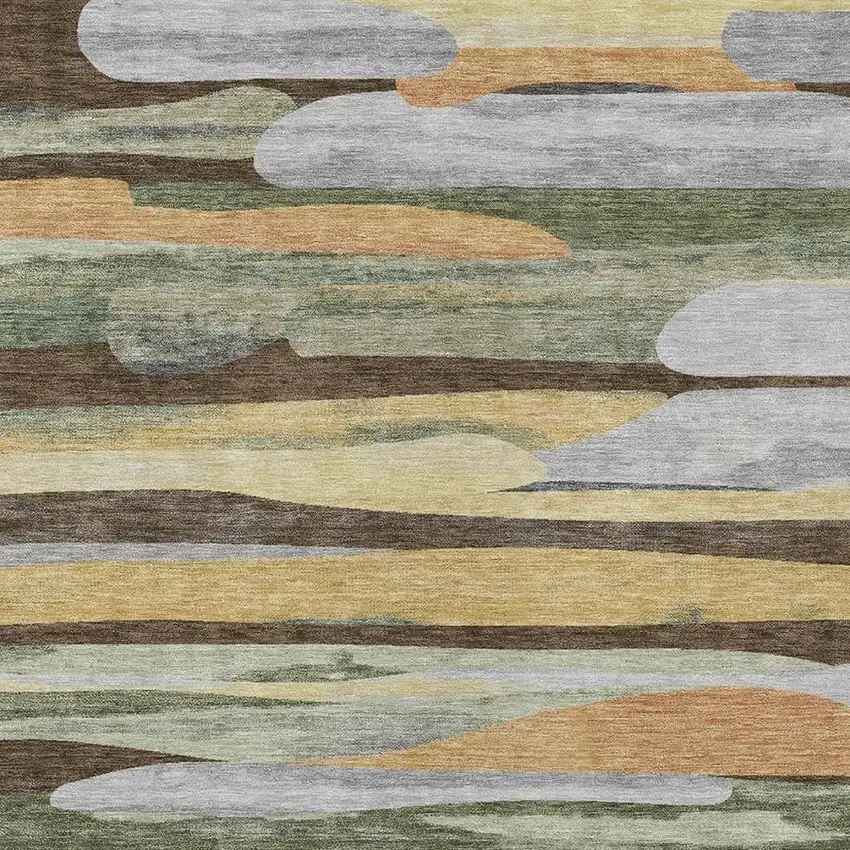 Chocolate And Green Abstract Washable Indoor Outdoor Area Rug Photo 2