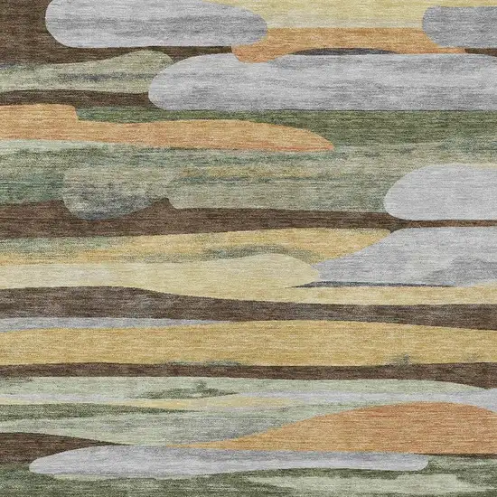 Chocolate And Green Abstract Washable Indoor Outdoor Area Rug Photo 2