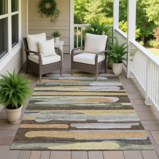 Chocolate And Green Abstract Washable Indoor Outdoor Area Rug Photo 7
